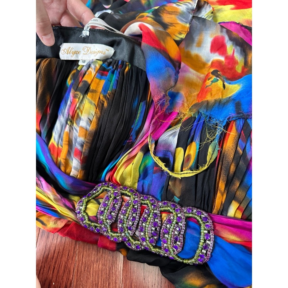 Alyce Designs Unique Pattern Vibrant Colorful Beaded Embellished Gown Dress - Picture 11 of 12